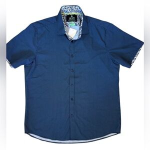 NWT Tom Baine Short Sleeve Button-Down Shirt – Men’s – Blue Microdot Print